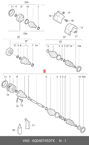Приводной вал со ШPУCом и га- 6Q0407452FX VAG