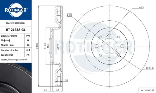 Тормозной диск ROTINGER RT21638GL
