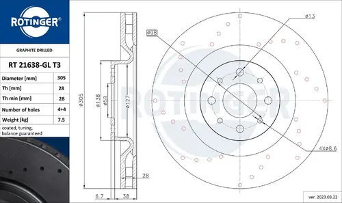 Тормозной диск ROTINGER RT21638GLT3