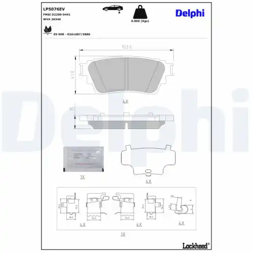 Тормозные колодки дисковые DELPHI LP5076EV