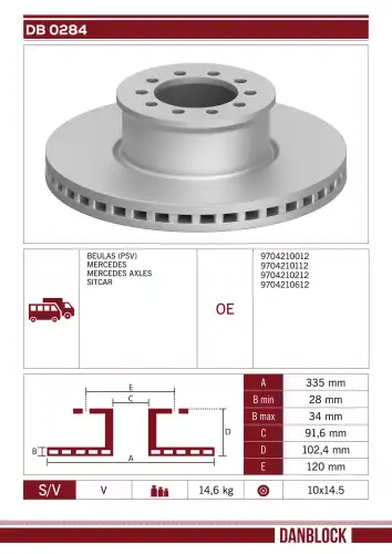 диск торм.! 335/91.5x34/102.5\MB DB 0284 DANBLOCK