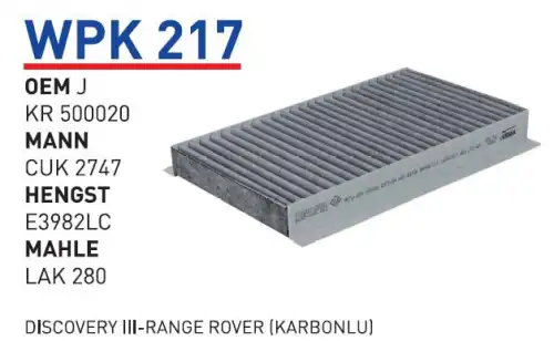Салонный фильтр WUNDER WPK217