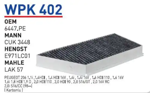 Салонный фильтр WUNDER WPK402