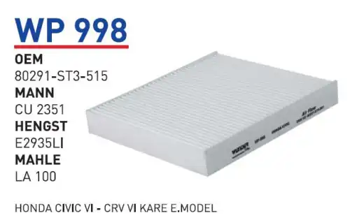 Салонный фильтр WUNDER WP998
