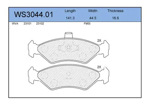 Тормозные колодки дисковые JEENICE WS3044.01
