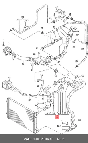 патрубок радиатора VW 1J0121049F VAG