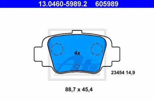 Тормозные колодки дисковые задняя ось ATE 13.0460-5989.2