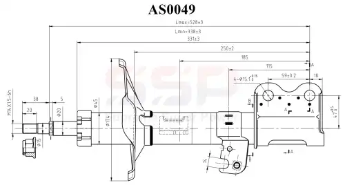 Амортизатор передний, левый SSP AS0049