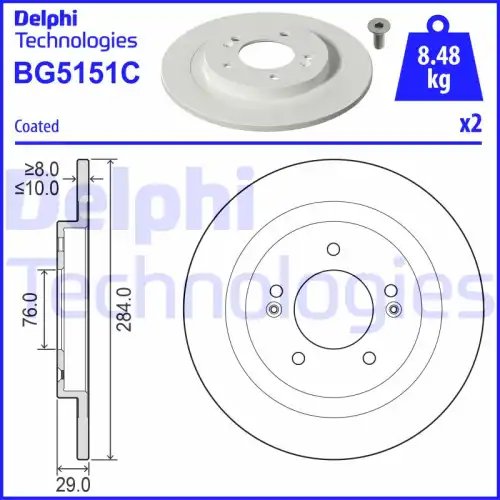 Тормозной диск DELPHI BG5151C полный , задняя ось