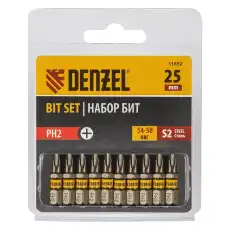 Набор бит 2х25, сталь 2, шестигранный профиль, 10 шт. 11652 DENZEL