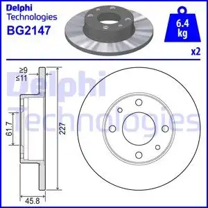 Тормозной диск DELPHI BG2147 полный , передняя ось