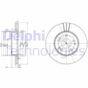 Тормозной диск DELPHI BG2677 вентилируемый , передняя ось