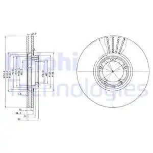 Тормозной диск DELPHI BG3365 вентилируемый , передняя ось