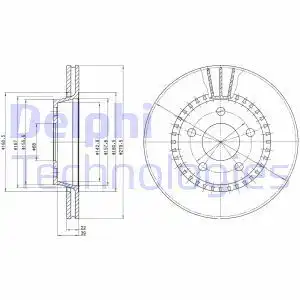 Тормозной диск DELPHI BG2377 вентилируемый , передняя ось