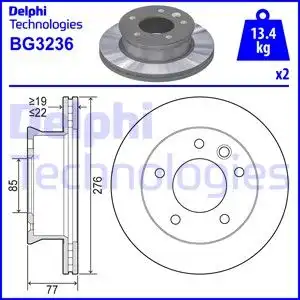 Тормозной диск DELPHI BG3236 вентилируемый , передняя ось