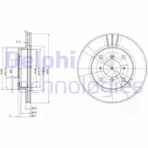 Тормозной диск DELPHI BG2583 вентилируемый , передняя ось