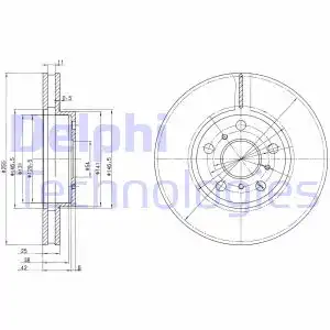 Тормозной диск DELPHI BG2450 вентилируемый , передняя ось