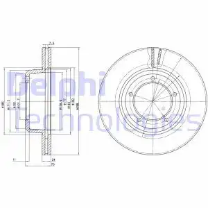 Тормозной диск DELPHI BG2612 вентилируемый , передняя ось