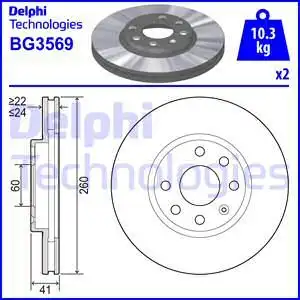Тормозной диск DELPHI BG3569 вентилируемый , передняя ось