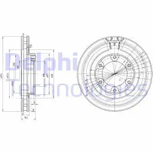 Тормозной диск DELPHI BG3539 вентилируемый , передняя ось