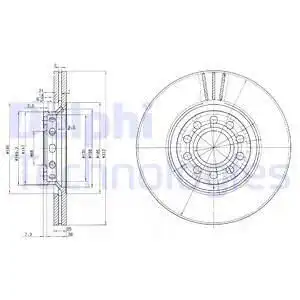 Тормозной диск DELPHI BG3657 вентилируемый , передняя ось
