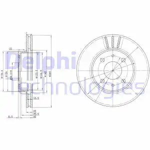 Тормозной диск DELPHI BG2330 вентилируемый , передняя ось