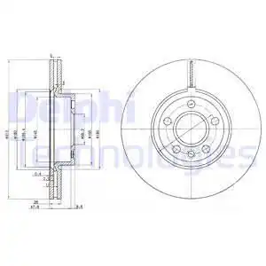 Тормозной диск DELPHI BG3719 вентилируемый , передняя ось
