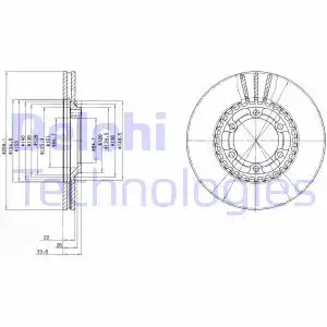 Тормозной диск DELPHI BG2513 вентилируемый , передняя ось