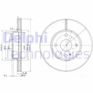 Тормозной диск DELPHI BG3393 вентилируемый , передняя ось