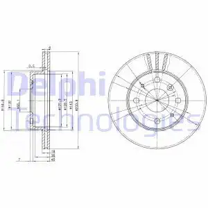 Тормозной диск DELPHI BG2656 вентилируемый , передняя ось