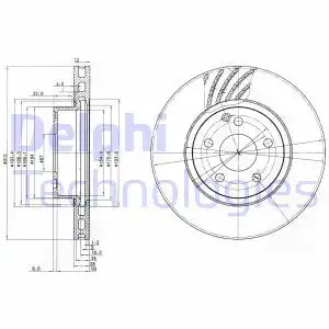 Тормозной диск DELPHI BG3756 вентилируемый , передняя ось
