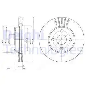 Тормозной диск DELPHI BG3781 вентилируемый , передняя ось