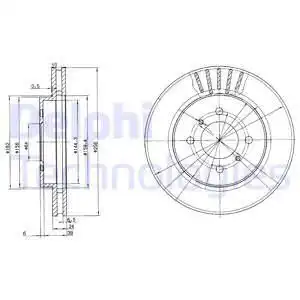 Тормозной диск DELPHI BG3612 вентилируемый , передняя ось