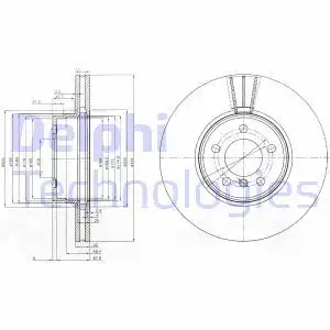 Тормозной диск DELPHI BG9008 вентилируемый , передняя ось