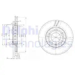 Тормозной диск DELPHI BG3695 вентилируемый , передняя ось