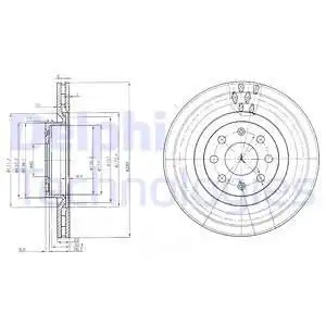 Тормозной диск DELPHI BG3944 вентилируемый , передняя ось