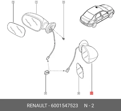 зеркало левое электрика 6001547523 RENAULT