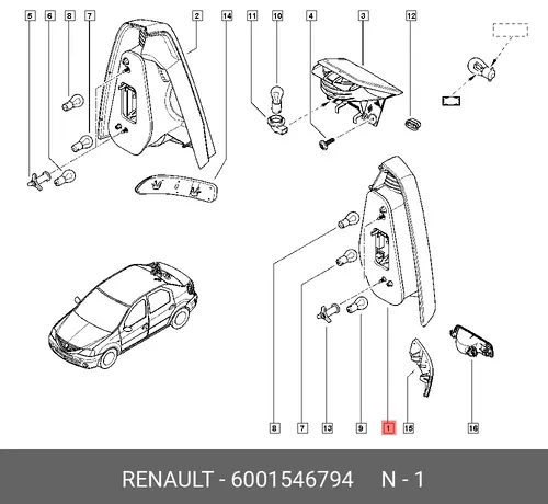 Фонарь задний RENAULT 6001546794
