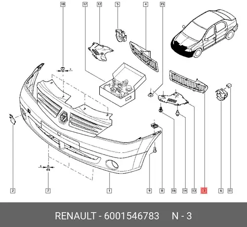 Решетка бампера RENAULT 6001546783