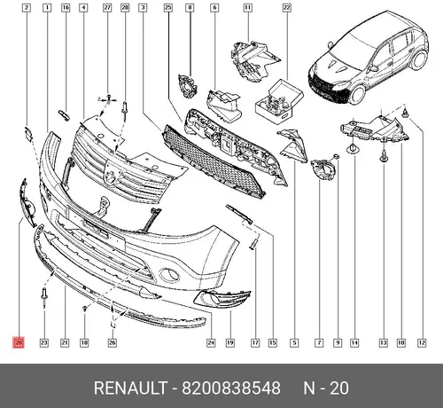Решетка бампера RENAULT 8200838548
