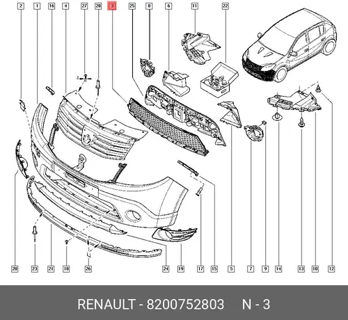 Решетка бампера RENAULT 8200752803