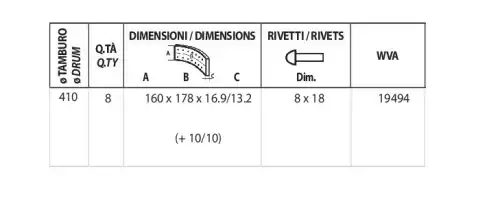 BRAKE LININGS SET+10/10 W/RIV. K11942 ERREVI