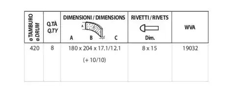 BRAKE LININGS SET+10/10 W/RIV. K11262 ERREVI