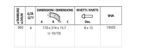 BRAKE LININGS SET+10/10 W/RIV. K16912 ERREVI