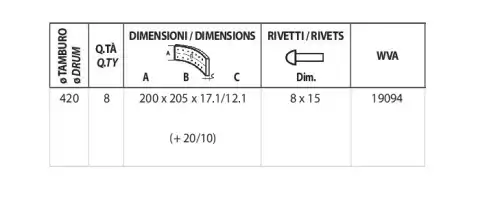 BRAKE LININGS SET+20/10 W/RIV. K11274 ERREVI