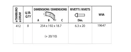 BRAKE LININGS SET+20/10 W/RIV. K20474 ERREVI