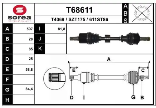 Приводной вал T68611 EAI