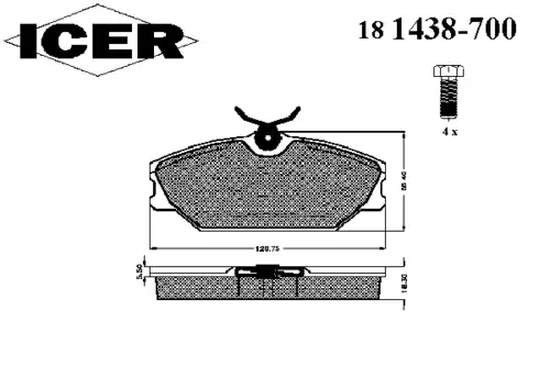 Тормозные колодки дисковые передняя ось ICER 181438-700