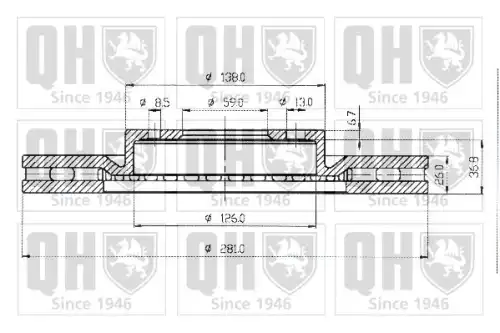 Тормозной диск QUINTON HAZELL BDC4355 вентилируемый ,