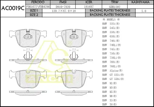 Тормозные колодки дисковые ANCHI AC0019C